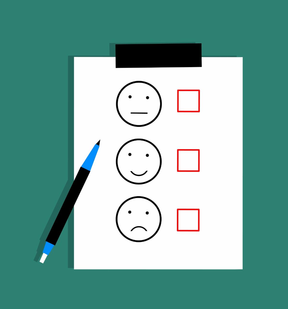 A cartoon stock photo shows different emotion faces with check boxes beside them.