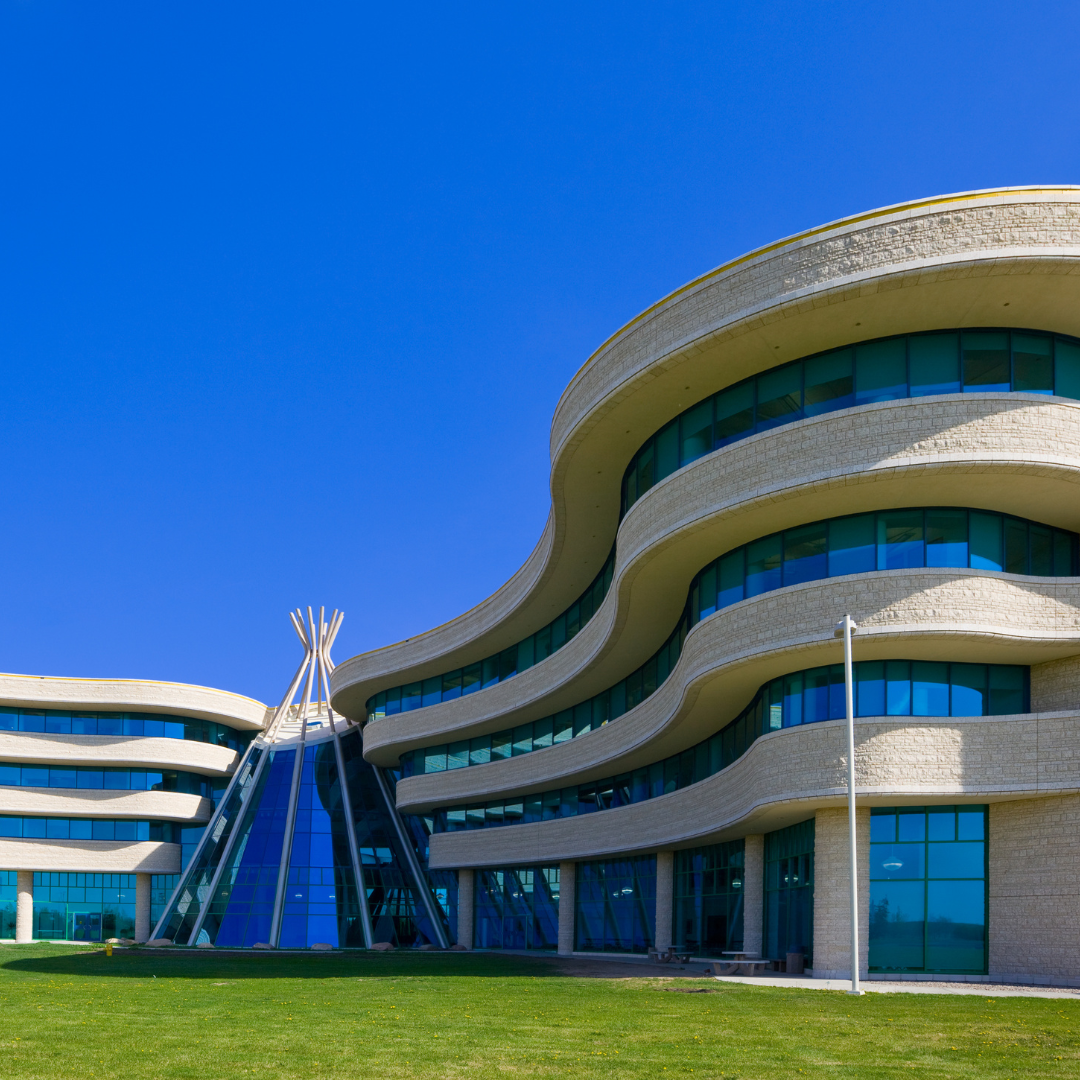 A photograph of the First Nations University building in Regina, Saskatchewan