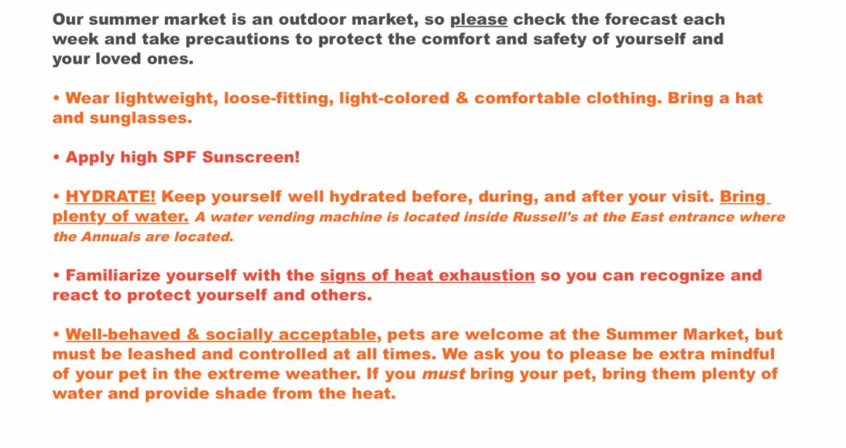 heat and pet advise for wayland summer market