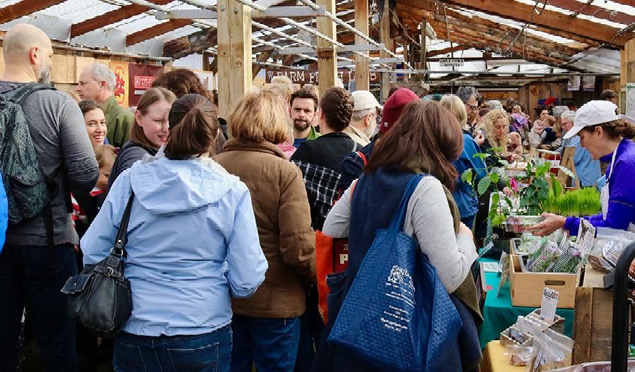busy crowd at wayland winter farmers market