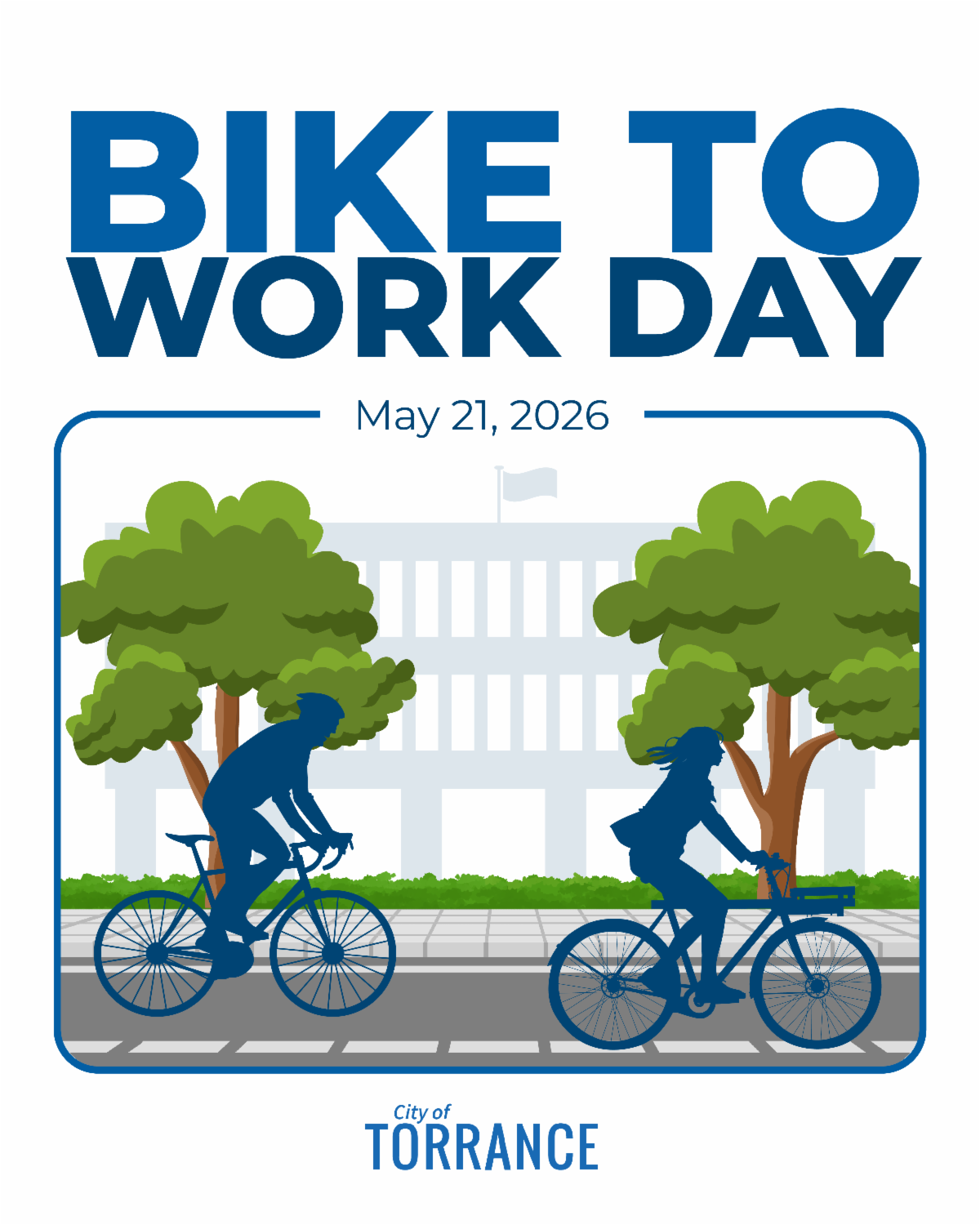 Bike To Work Day promotional image with two people riding bikes