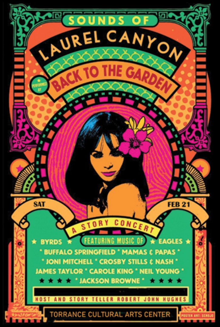 A poster detailing all the information about the sounds of laurel canyon concert.