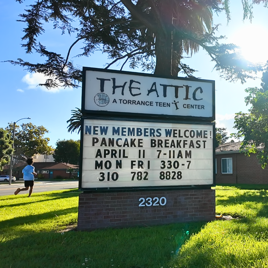 A sign marking the front of The Attic: A Torrance Teen Center 