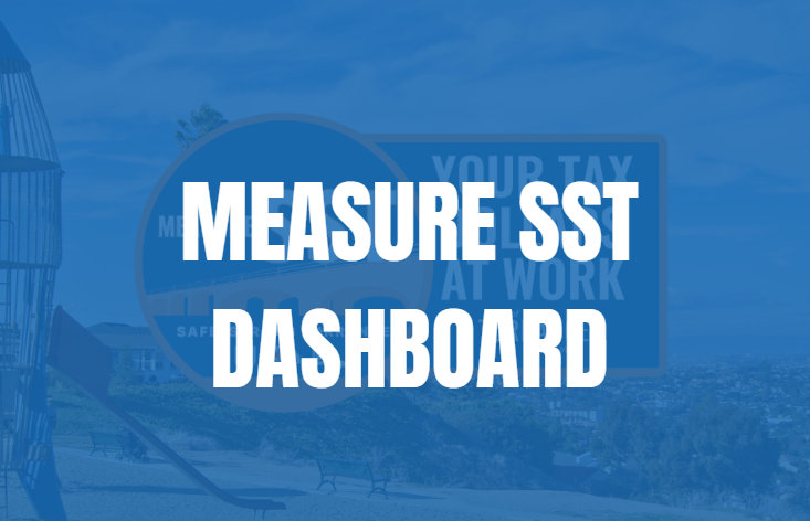 Measure SST dashboard with a blue overlay and the text 'MEASURE SST DASHBOARD' in white bold letters at the top. This graphic serves as a hyperlink to the Measure SST Dashboard website.