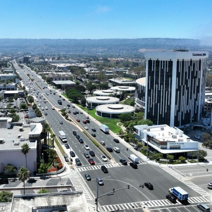 Aerial view of traffic on Hawthorne Blvd. in the City of Torrance.