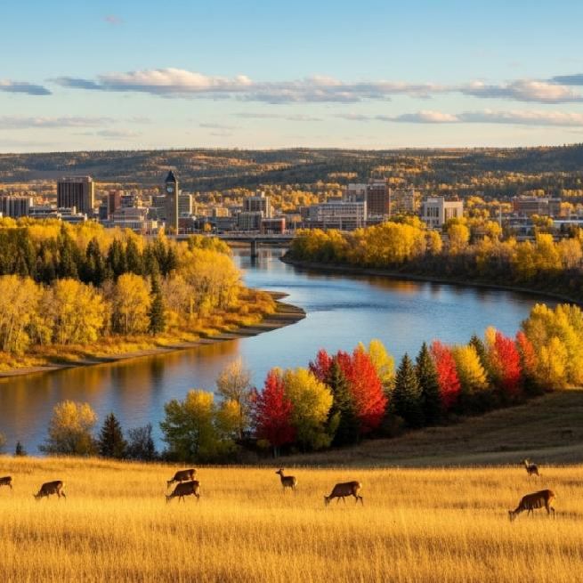fall colours overlooking city of Red Deer
