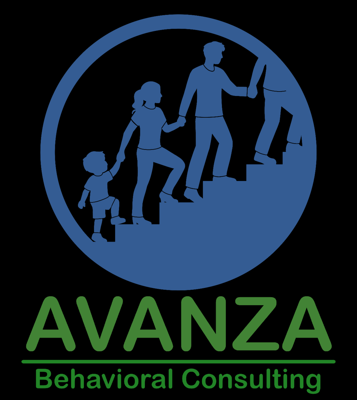 Logo of a family holding hands walking up the stairs