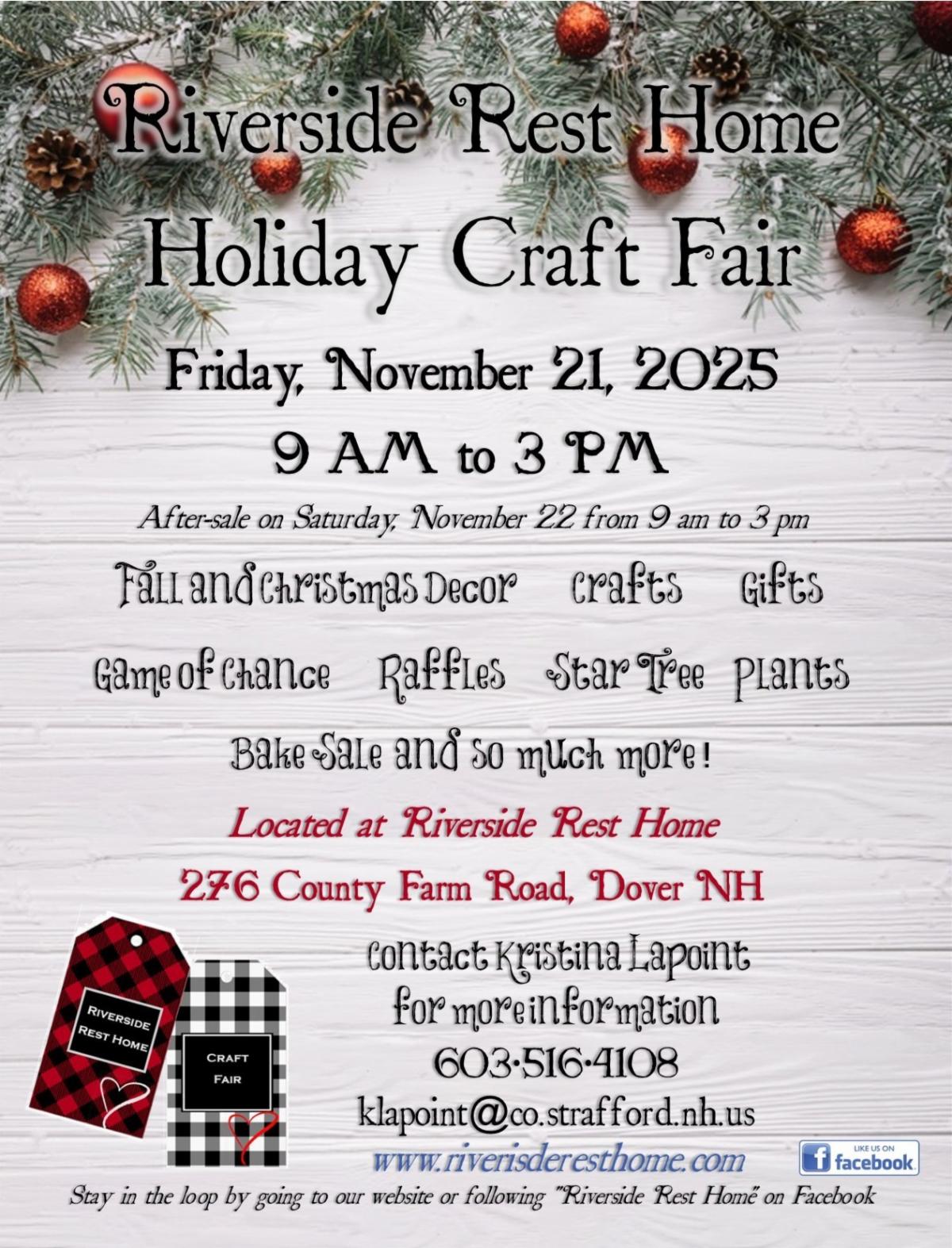 Riverside Rest Home holiday craft fair promo poster