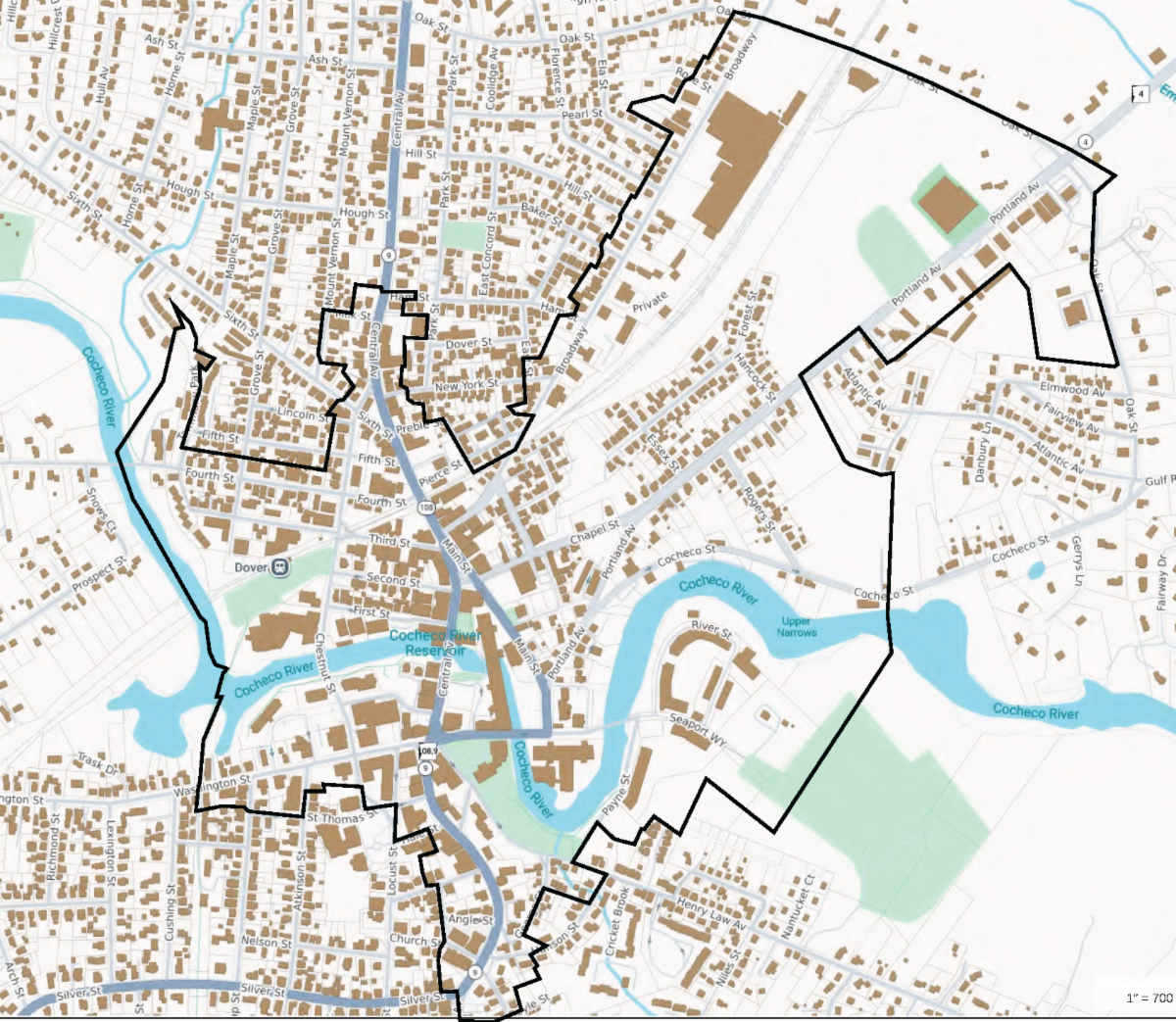Map outlines the Economic Revitalization Zone in Dover's Central Business District