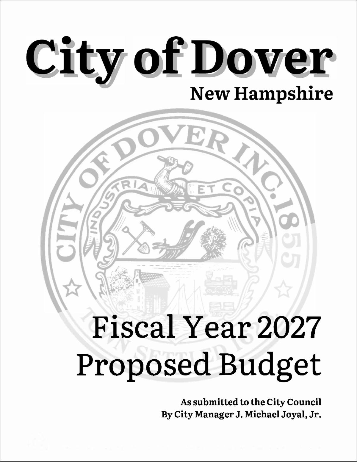 Cover image of the FY27 proposed budget for City of Dover