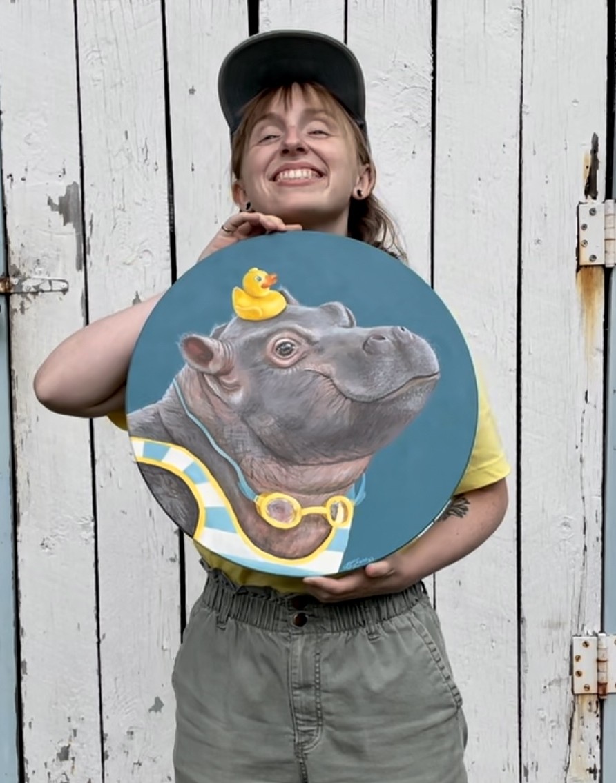 Becca Lane with her hippo painting