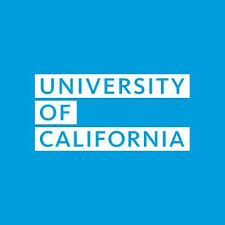Logo of University of California in white on blue background