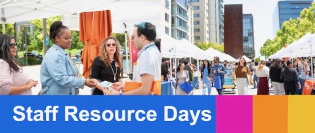 Two photo collage showing staff departments and attendees talking and smiling at an outdoor event. 