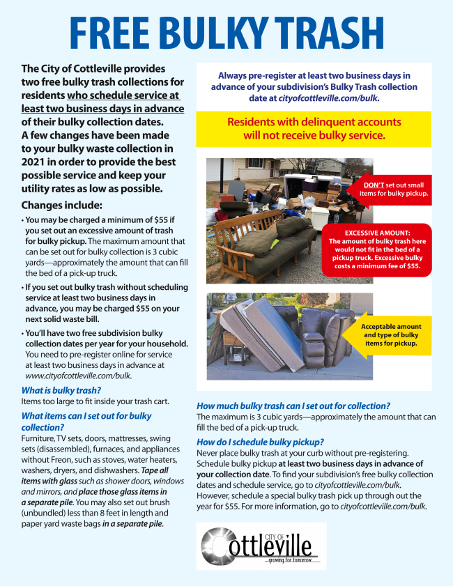 New Cottleville Solid Waste Collection Schedule Begins March 1st!