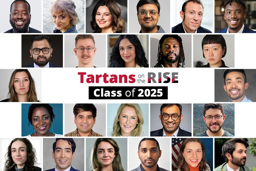 The words "Tartans on the Rise: Class of 2025" over a collage of alumni photos.