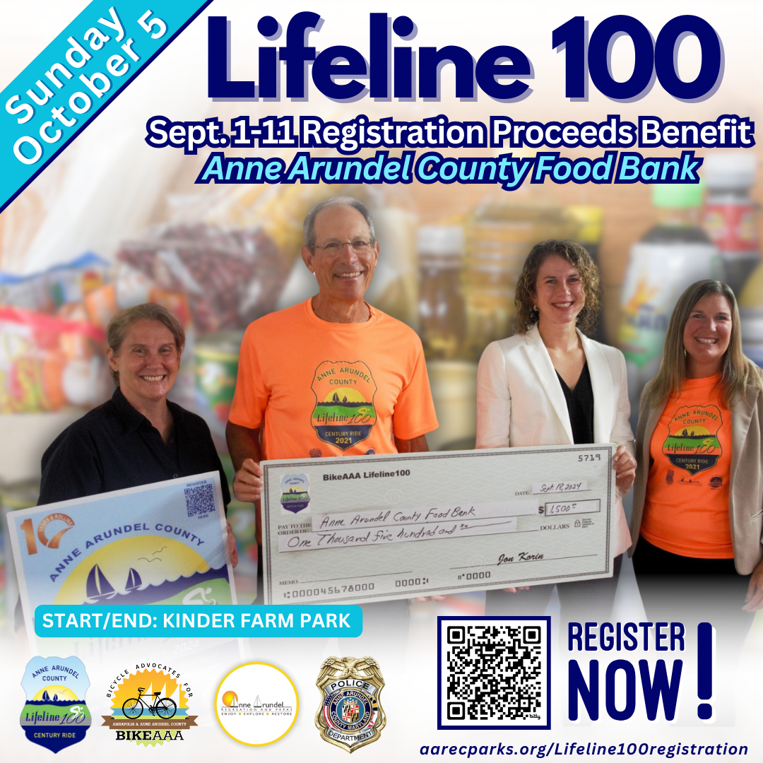 The department of recreation and parks along with county police and bikeAAA are hosting the 11th annual lifeline 100 community bicycle event. This event welcomes riders of all ages to choose from 65 and 100 mile county tours with both off road and flat paved trail riding. Click here to learn more and register.