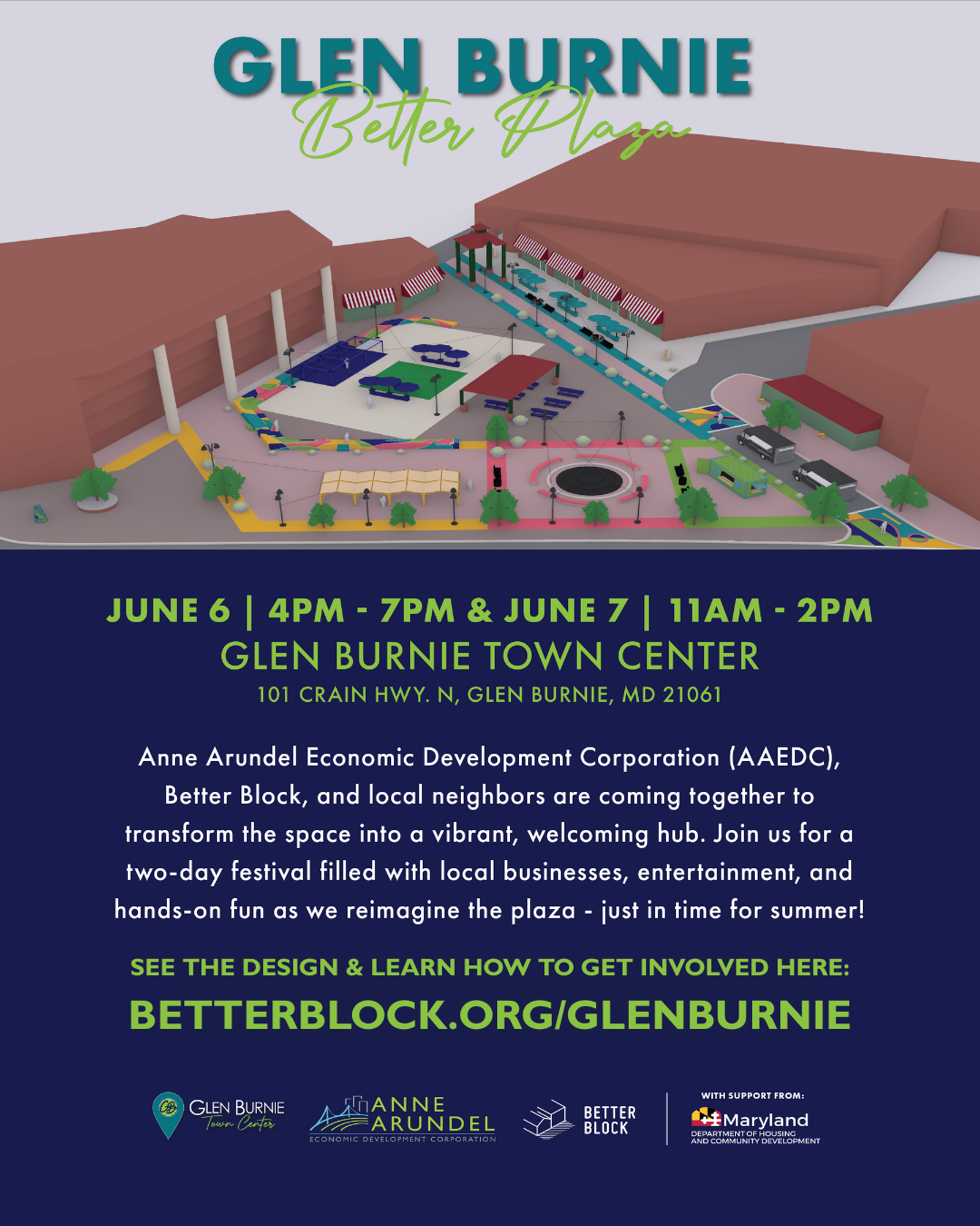 Glen Burnie Better Plaza call for volunteers and vendors, click here to learn more.