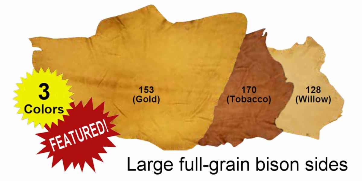 Large full grain bison hides - 3 colors - featured by Crazy Crow Trading Post