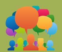 Colorful picture of people with thought bubbles above their heads in varying bright shades including orange yellow blue and green