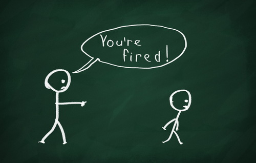 On the blackboard draw character and write You re fired