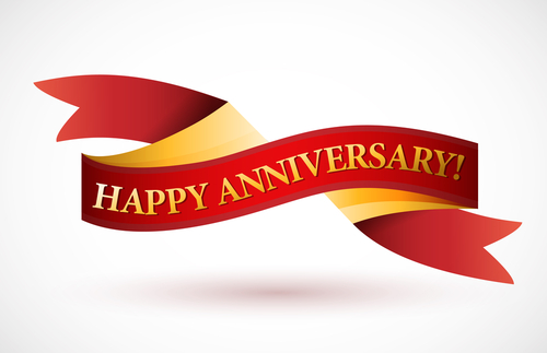 happy anniversary red waving ribbon banner illustration design over white