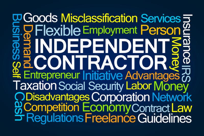 Independent Contractor Word Cloud on Blue Background