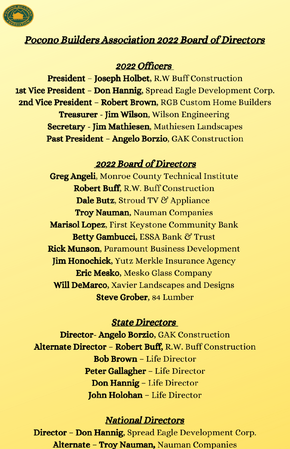 2022 Installation of Officers & Directors , General Membership Meeting