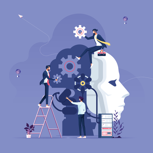 Business team creating artificial intelligence-Machine learning and artificial intelligence concept