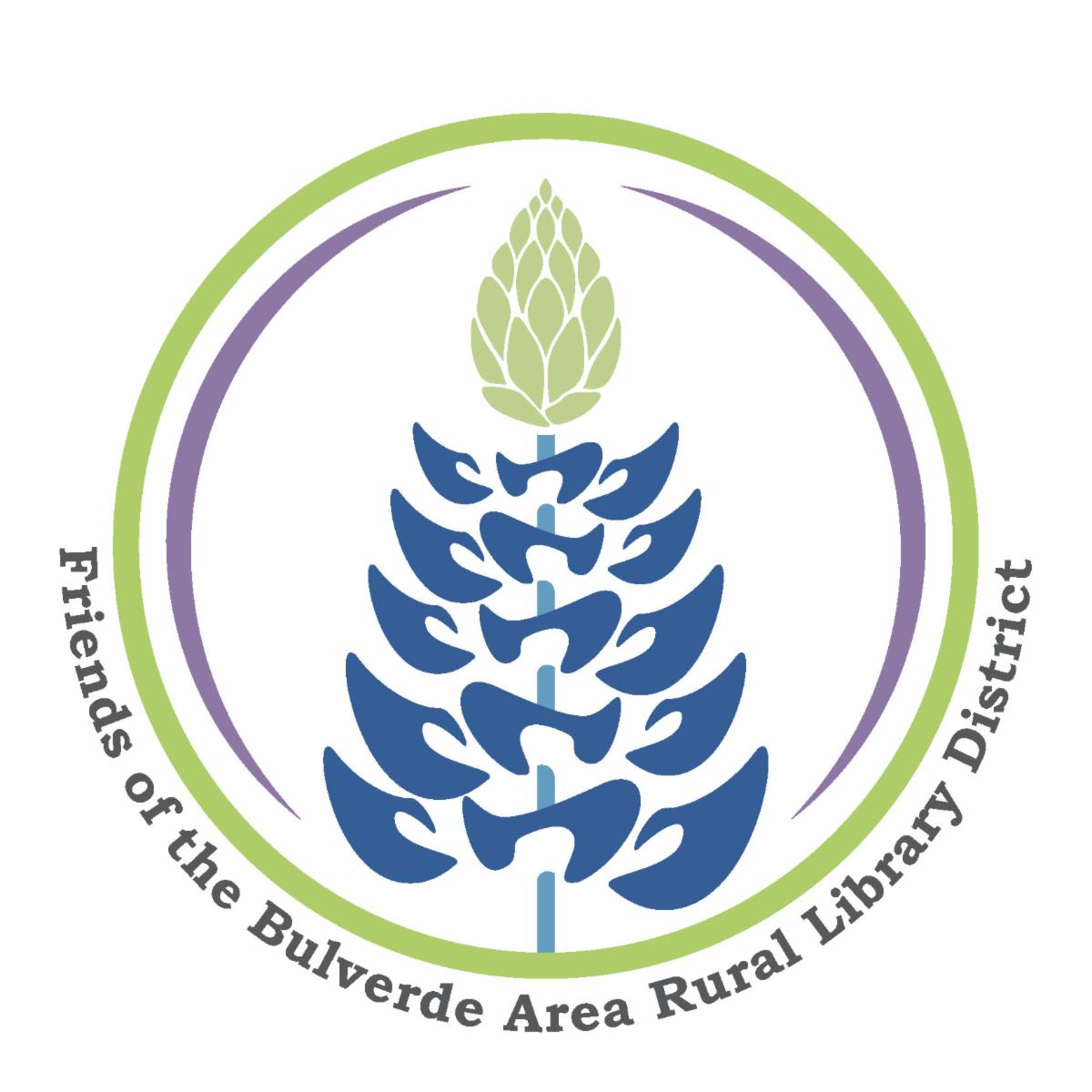 Bluebonnet circle with Friends of the Bulverde Area Rural Library District at the bottom