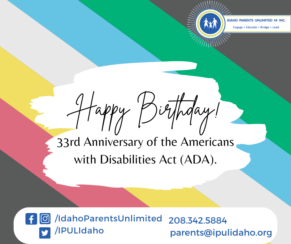 birthday card for the Americans with disabilities act text over multiple bars of color