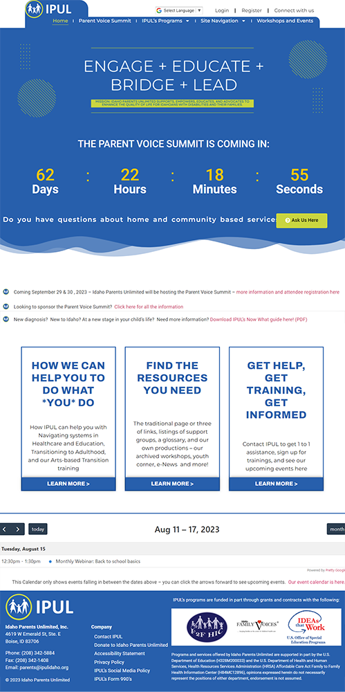 a screenshot of IPULs new website front page