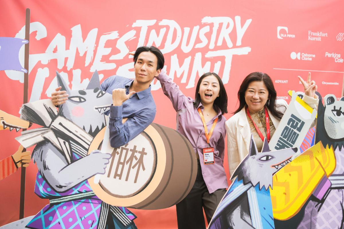As champions, Ray Zeng and Han Pang were invited to attend Games Industry Law Summit XI in Berlin, Germany. Pictured: Ray Zeng (left), Han Pang (center), and their mentor Tracey Tang (right) at the conference in Berlin.