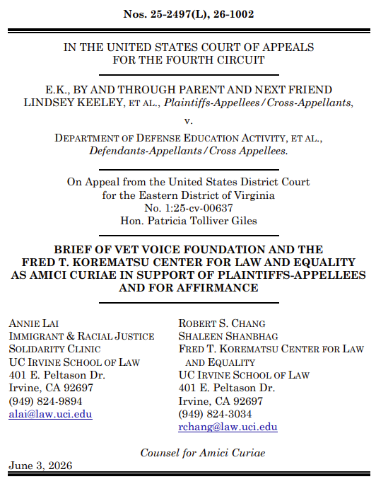 Screenshot of E.K. v. DoDEA amicus brief cover page
