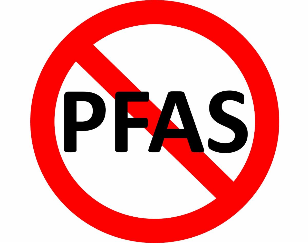 PFAS surrounded by the international red no symbol.