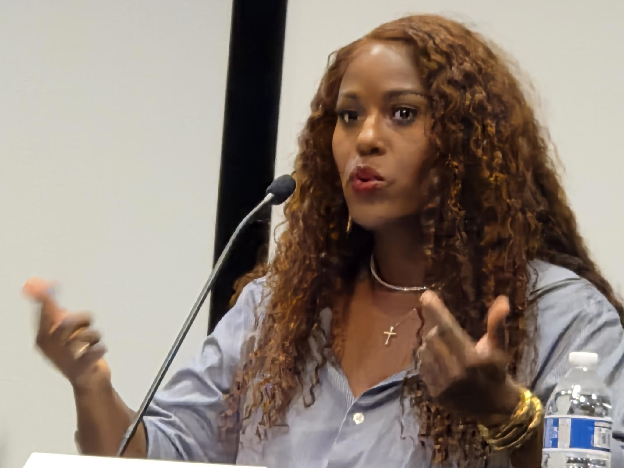 Stacy Davis Gates speaking at CFA’s Higher Education Under Attack forum.