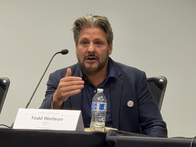 Todd Wolfson speaking at CFA’s Higher Education Under Attack forum.