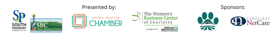 Partner and sponsor logos. South Piedmont, Small Business Center, Union Chamber of Commerce, Women's Business Center of Charlotte