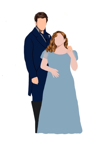 Penelope and Colin illustration. Icon drawing. Couple vector dressed in blue