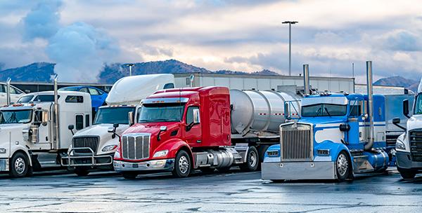 Trucks parked at a rest stop