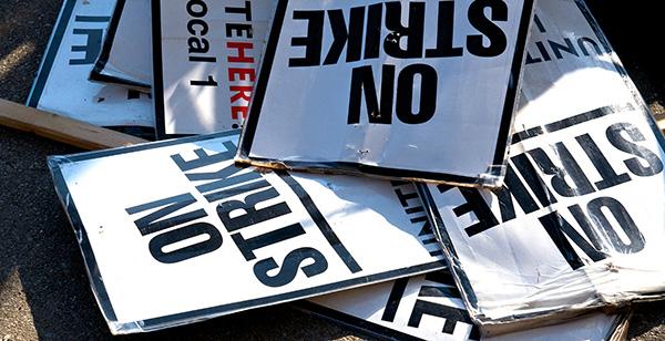 Strike signs on the ground