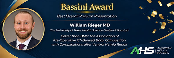 William D. Rieger, MD, resident, received the 2026 Bassini Award 