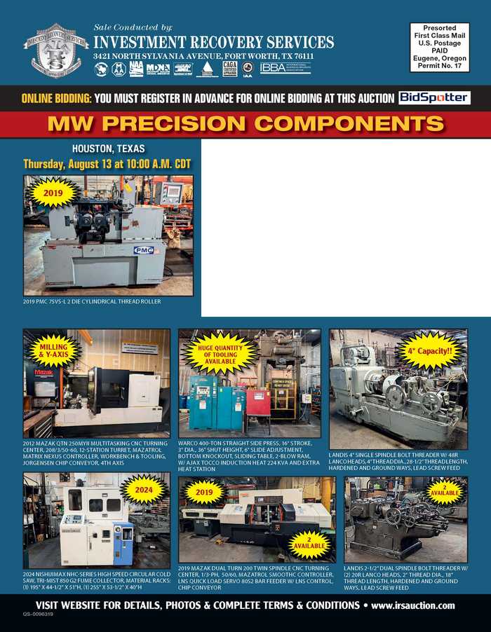 Investment Recovery Services - MW Precision Components