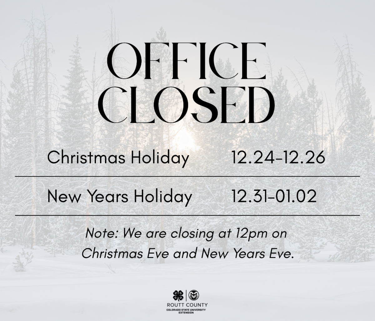 Office Closed | Dec. 24-26, Dec. 31-Jan. 2