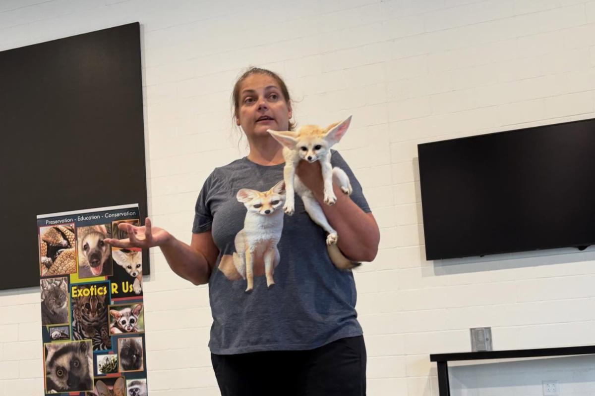 image of a woman holding a fennec fox