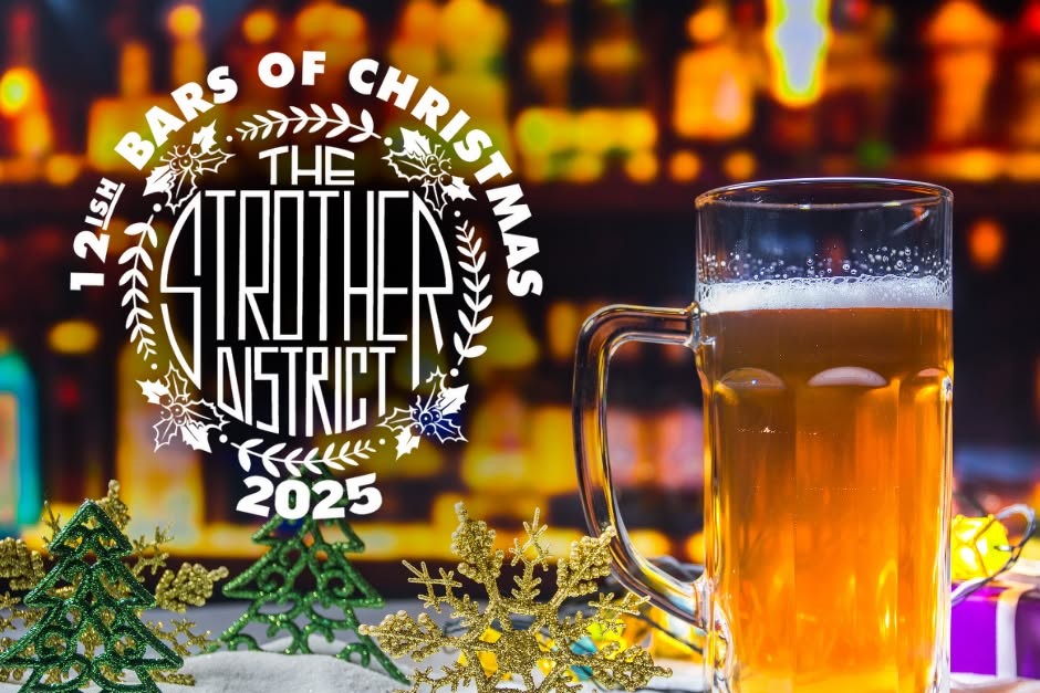 mug of beer with 12ish bars of christmas and strother district logo