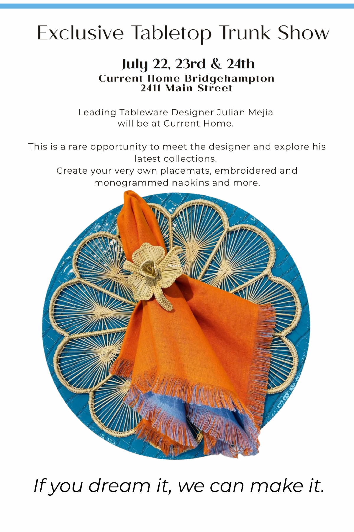 In-person tabletop trunk show by designer Julian Mejia