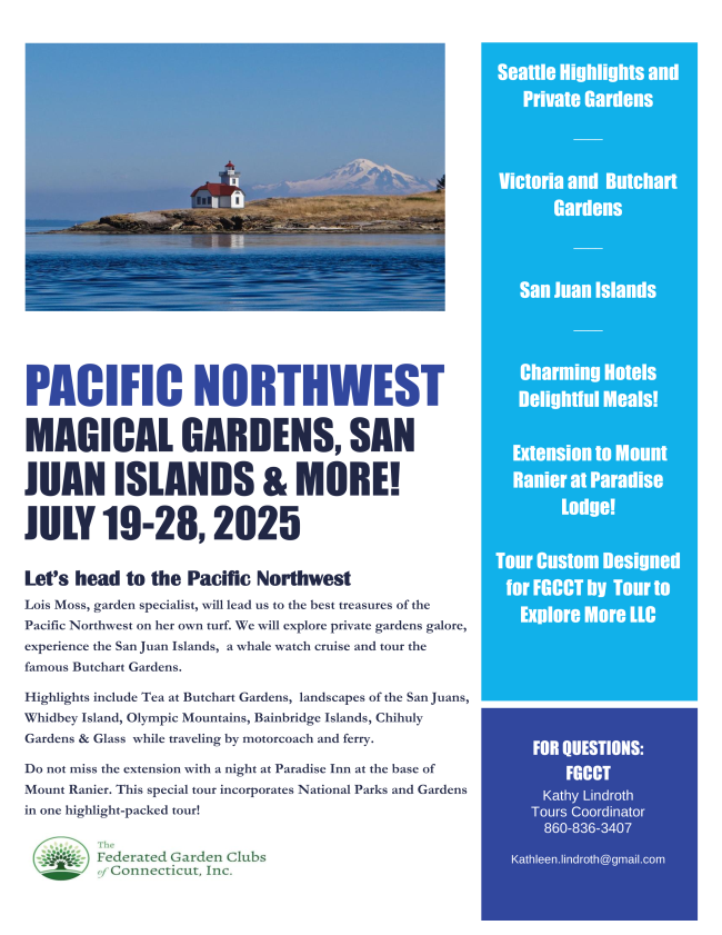 Join FGCCT on a tour to the Pacific Northwest July 19 to July 28 in 2025.