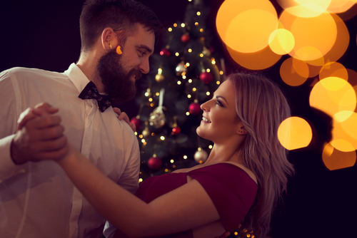 Beautiful_ young couple in love hugging and dancing a midnight waltz