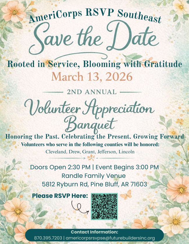 AmeriCorps RSVP Southeast Volunteer Appreciation Banquet Invite