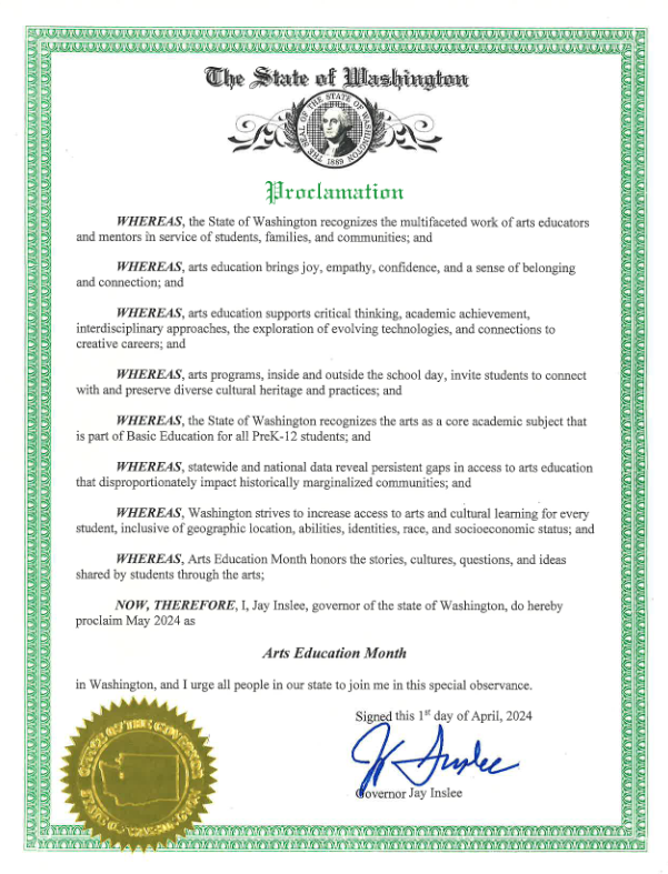 Image of the 2024 Arts Education Month proclamation